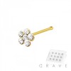 12 PCS OF PLATED 925 STERLING SILVER NOSE BONE STUD WITH FLOWER CLEAR GEM